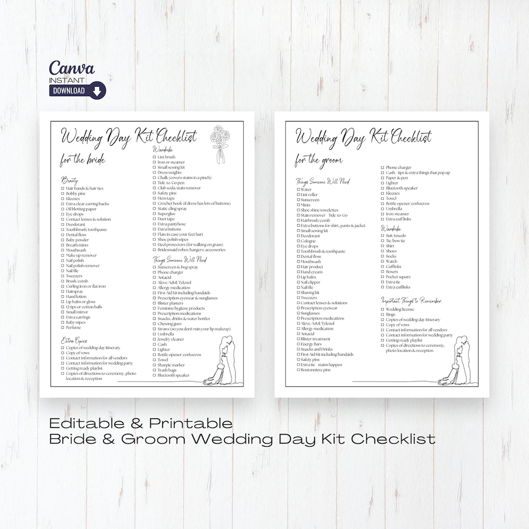 Editable Wedding Day Checklist, Printable Wedding Day Checklist ...