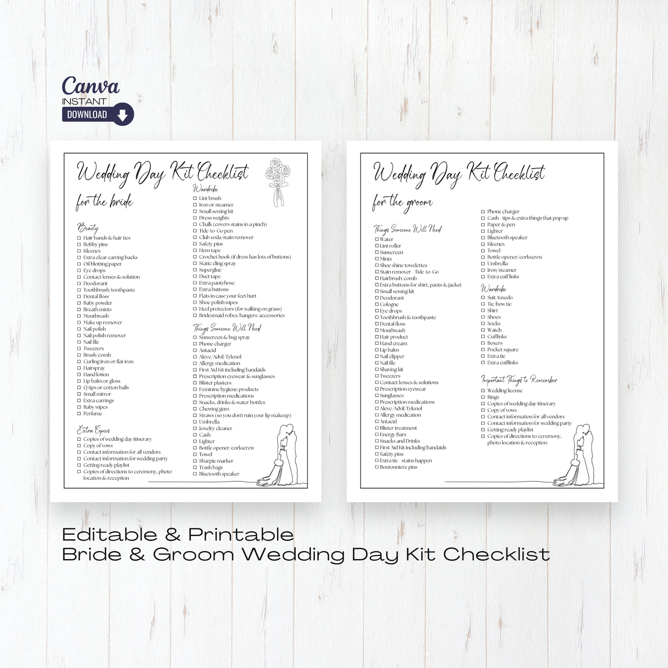 Editable Wedding Day Checklist Printable Wedding Day Etsy