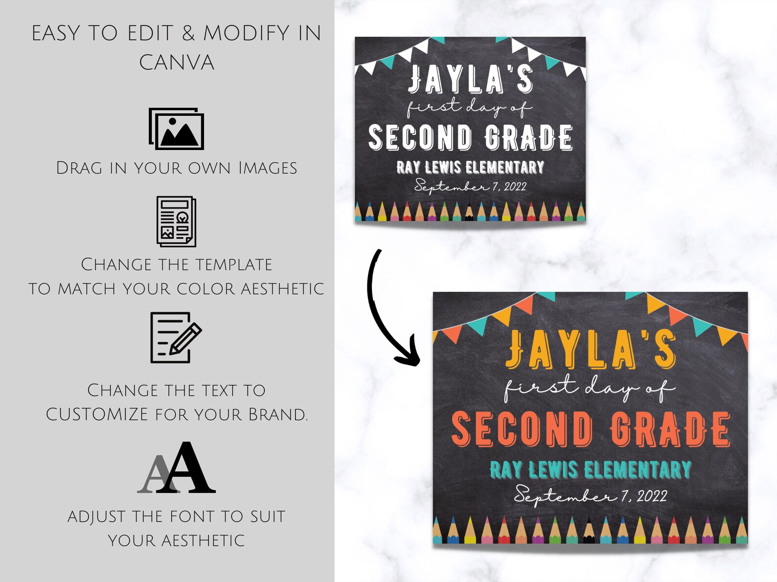 Printable First Day of School Sign Back to School Chalkboard - Etsy
