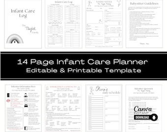 Baby Care Daily Log: Infant Tracker, Nanny Notes (Printable, Editable)