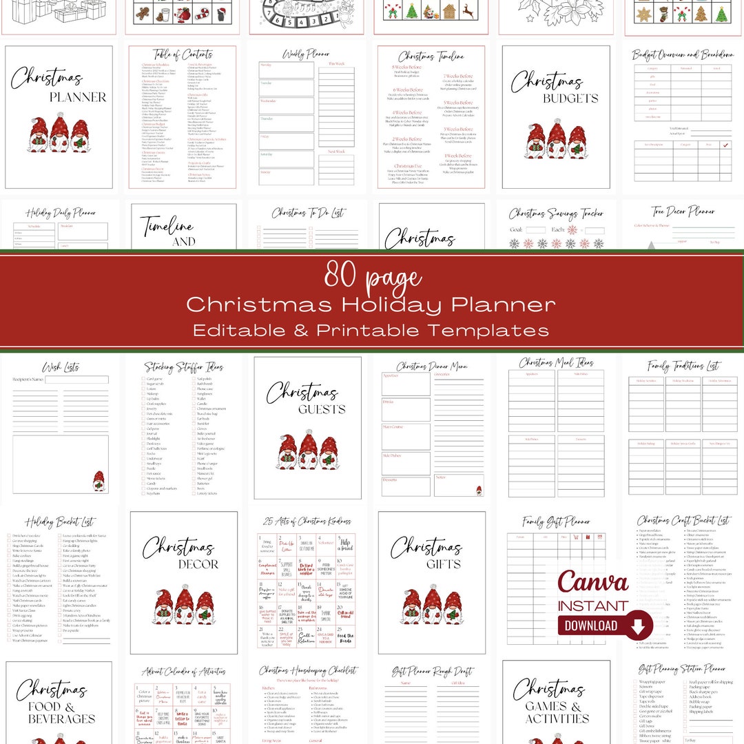 Editable Gnome Christmas Planner Template, Printable Holiday Planner ...