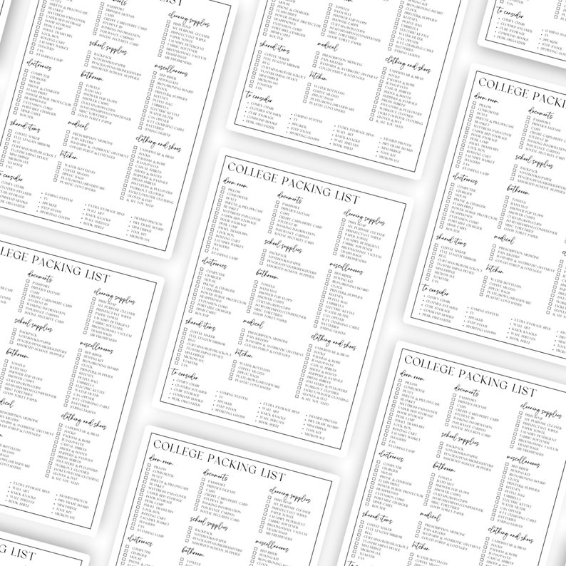 Editable College Packing List Template, Back to School Moving List ...