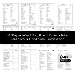 Editable Wedding Checklist Templates: 12-Page Printable Planner (Canva)