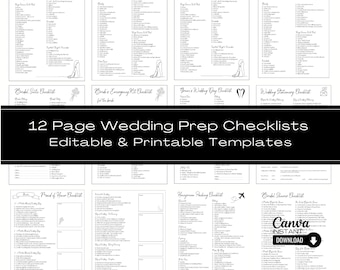 Editable Wedding Checklist Templates, Printable Wedding Planning Checklists, Wedding To Do Lists, Wedding Timeline, Wedding Itinerary, Canva