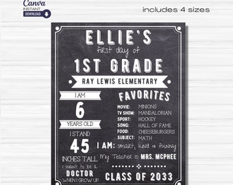 Printable First Day of School Sign, Back to School Chalkboard Sign Printable, Editable Back to School Sign, Personalized School Chalkboard