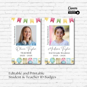 Editable Homeschool Teacher ID Card Template, Printable Student Identification Card, Teacher ID Badge, Name Badge, Custom Teacher ID Badge