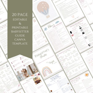 以下が含まれることがあります： Canvaで使える20ページの印刷可能なベビーシッターガイドテンプレート。テンプレートはカラフルな虹のデザインで、緊急連絡先、毎日のスケジュール、ヒントとコツ、ベビーシッター向けのメモなどのセクションが含まれています。