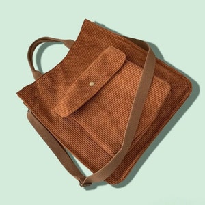 Braune Einkaufstasche, Cord Crossbody Schultertasche, wiederverwendbare Einkaufstasche, Eco Handtasche, umweltfreundlich, Kaffee Tasche