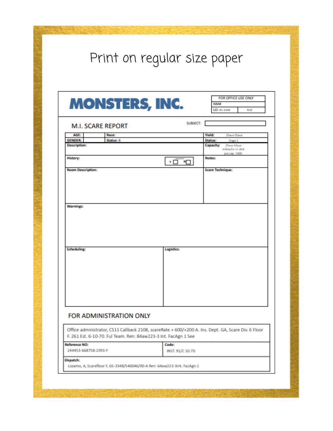 Monster Inc Scare Report | Digital Download | Birthday Party Favor ...