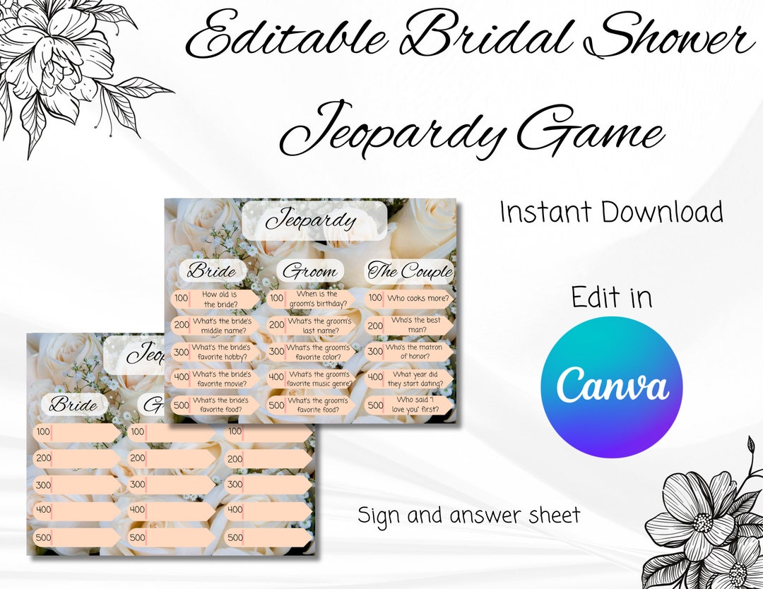 Jeopardy Game Bridal Shower Game Editable Evite Digital Download