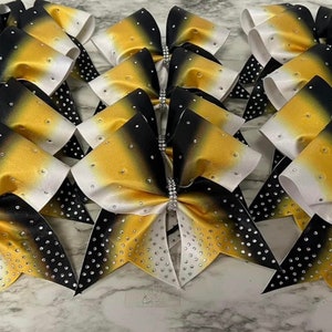 Sublimated ombré cheer bow. Yellow gold black & white