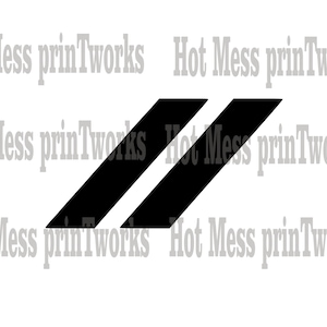 May include: Two black stripes on a white background. The stripes are angled and overlap slightly.