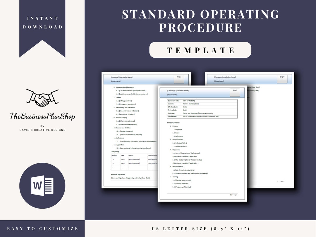 Standard Operating Procedure SOP Template Editable MS Word Instant ...