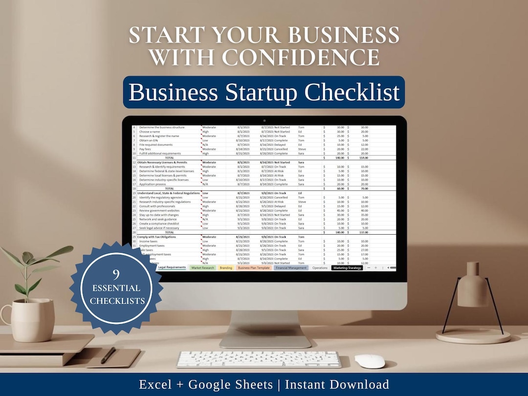 Business Startup Checklist | Start a Business Step-by-step | Excel ...