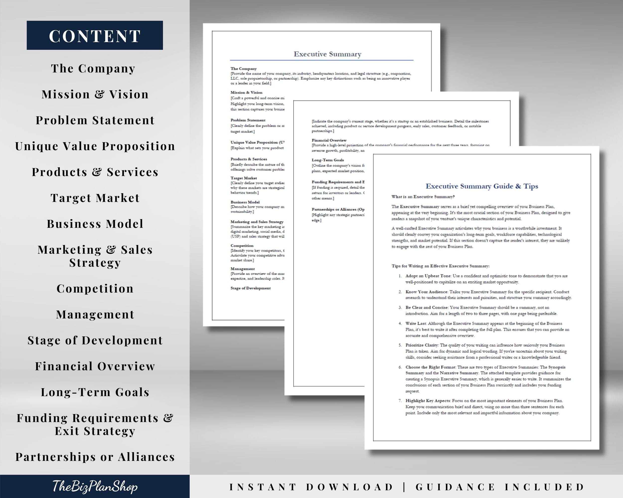 Executive Summary Template: Business Plan Guide (MS Word & Google Docs ...