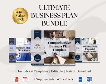 Ultimate Business Plan Bundle for Startups | Editable Templates, Financial Worksheets, Pitch Deck (Instant Download)