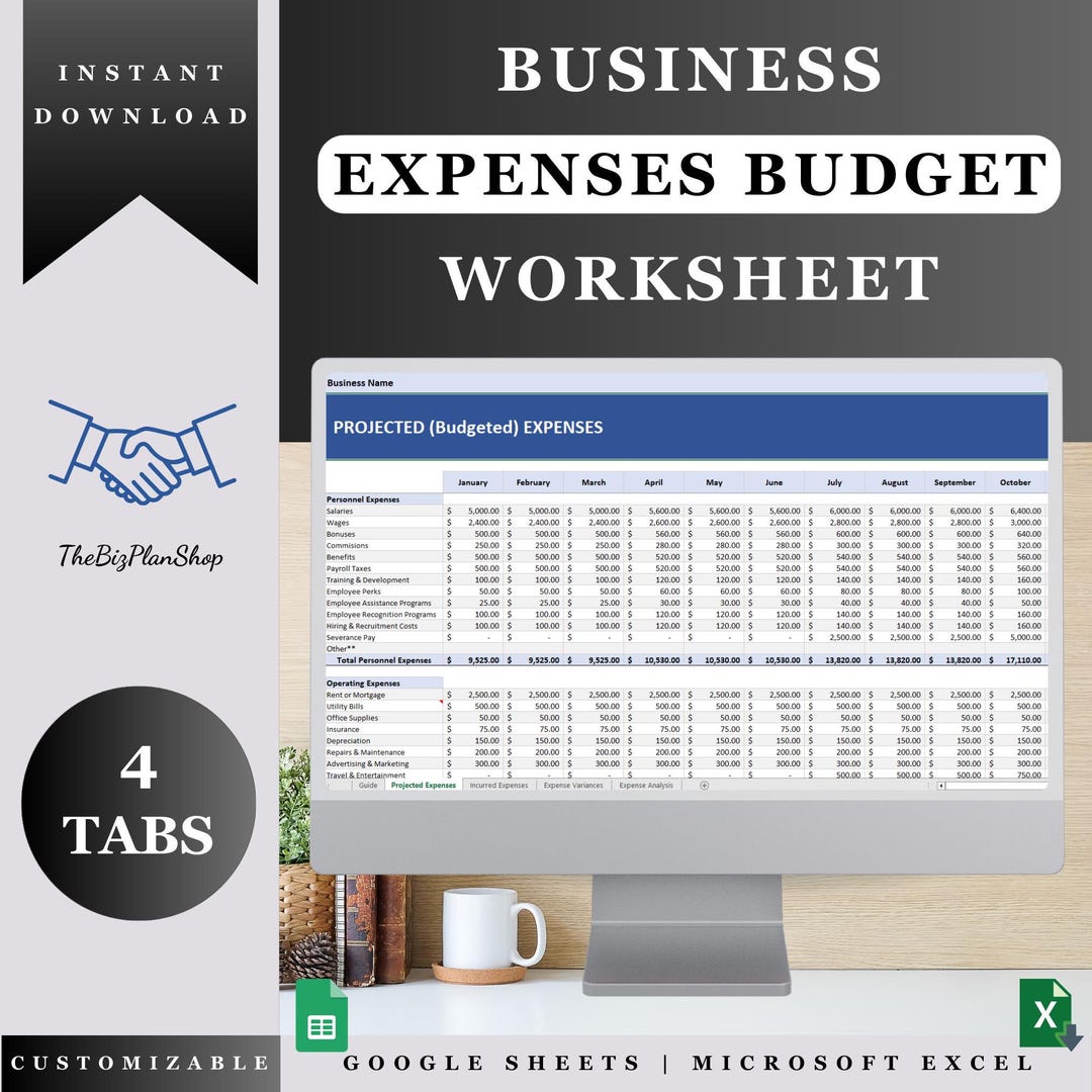 Business Expenses Budget Template | Excel & Google Sheets | Expense ...