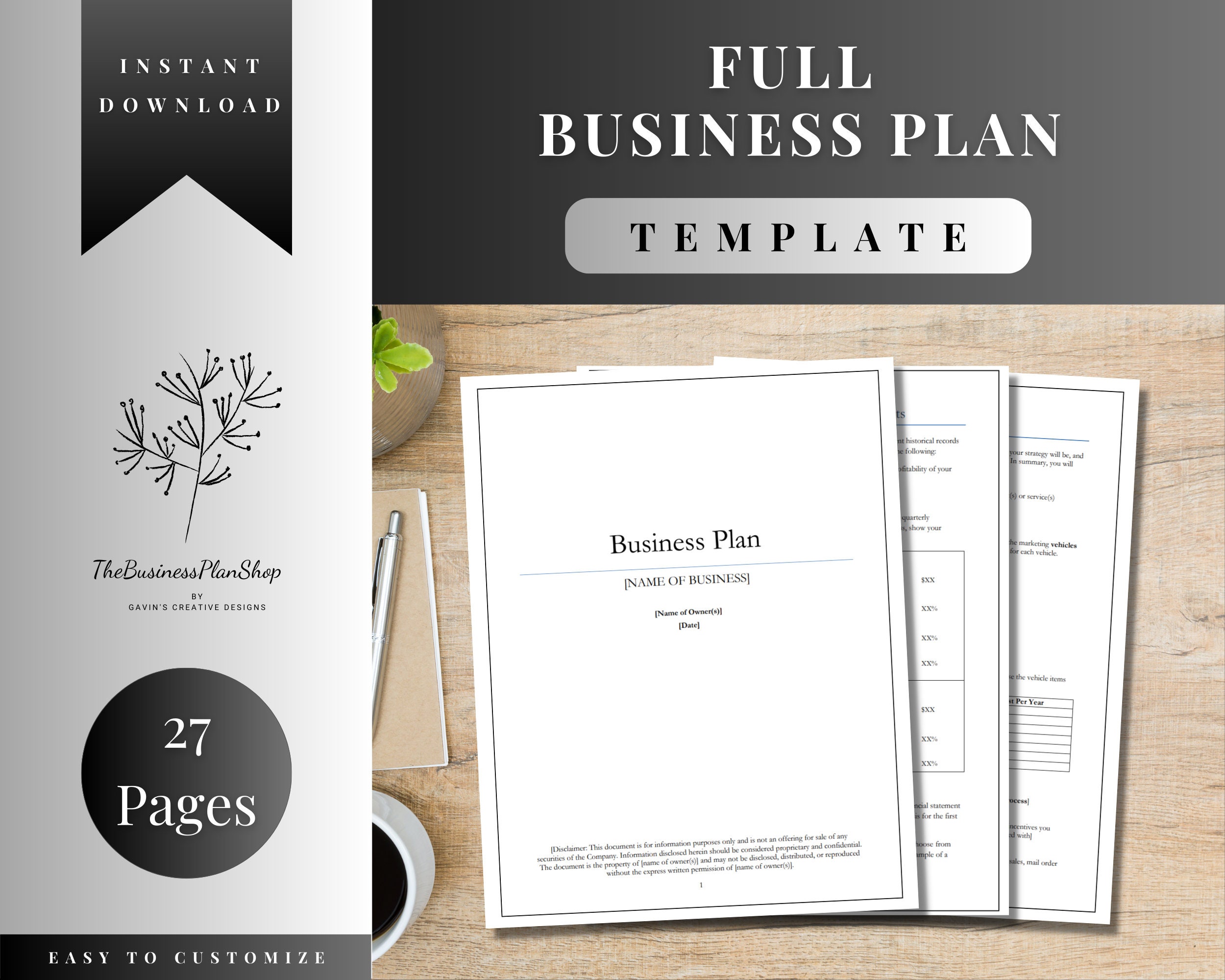 Full Business Plan Template MS Word Business Plan Template Etsy