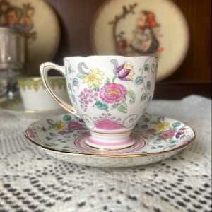 Royal Grafton Demitasse Cup and Saucer – 1950s Ingestre Floral, Bone China