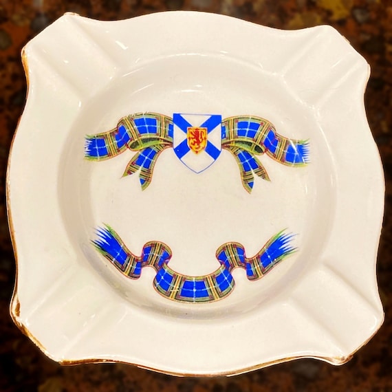 Vintage Adderley Bone China Ashtray – Nova Scotia Tartan with Gold Trim