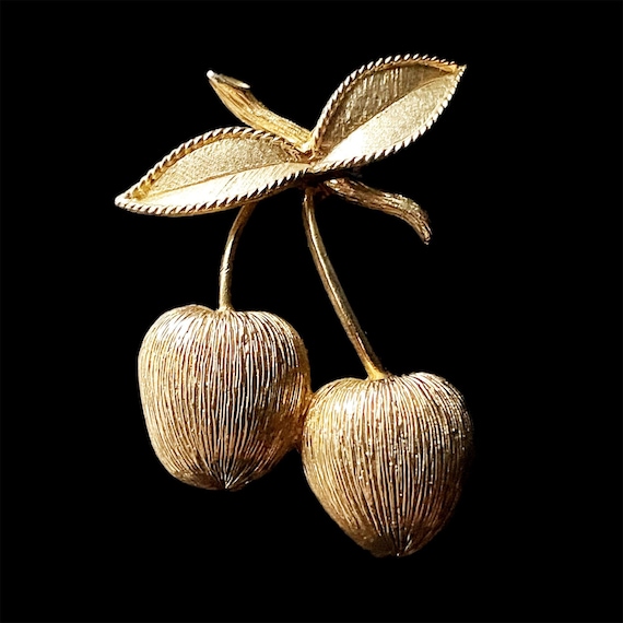 Mid-Century 1960s Sarah Coventry Gold-Tone Cherry Brooch