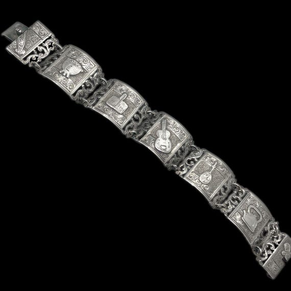 Vintage South American 900 Silver Bracelet - Yerba Mate Motifs