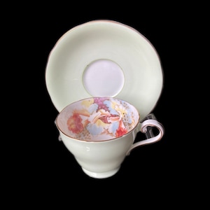 1930s Light Green Aynsley Cup and Saucer with Floral Design