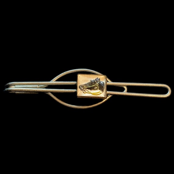 Vintage 1930s Equestrian Tie Bar with Reverse-Painted Horse