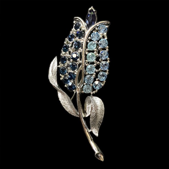 Blue Rhinestone Tulip Flower Brooch by Lisner - image 1