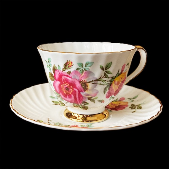 Vintage Royal Adderley Bone China Cup and Saucer – Floral Pattern with Gold Trim