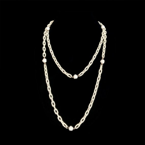 Vintage Freirich White Necklace - 53" Long Chain with Swirl Beads