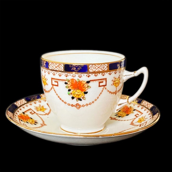 Vintage Imari Bone China Teacup & Saucer – Standard China England 1920s Floral Gold Trim – Vintage Tableware