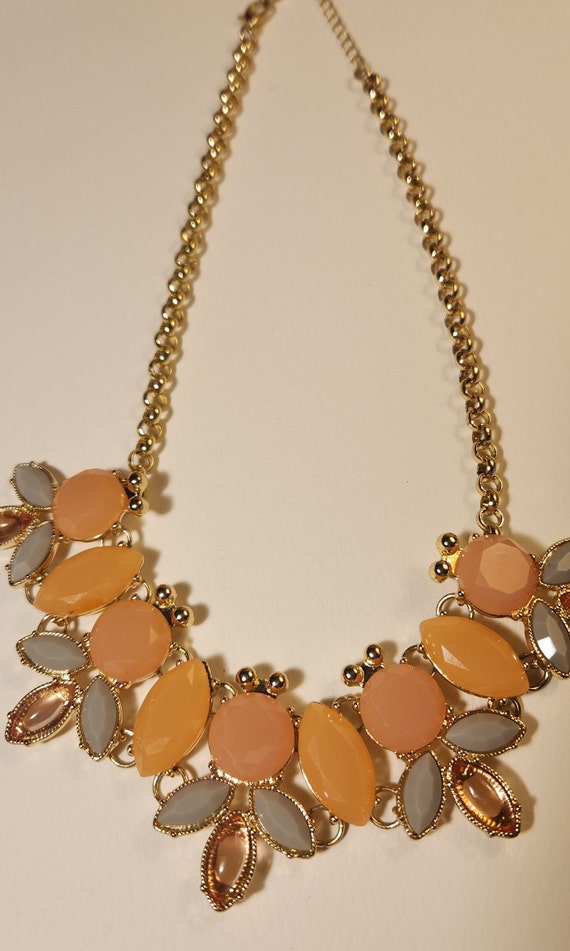 Vintage Goldtone Peach and Gray Faceted Necklace