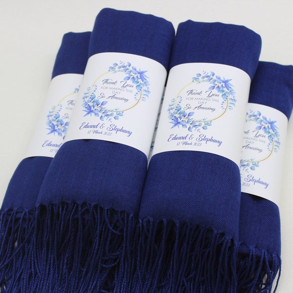 Navy Pashmina Shawl, Bridesmaid Shawl, Personalized Wedding Scarf, Wedding Favors for Guests, Bridal Shower Favors, Pashmina Shawl Wedding