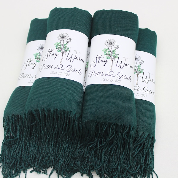 Forest Green Pashmina Shawl, Bridesmaid Shawl, Personalized Wedding Favors for Guests, Pashminas in Bulk, Bridal Shower Favor, Wedding Shawl