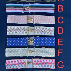 6 Square Dancing Cinch Belts Navy Pink Red Teal White Purple Elastic Vintage Elastic 1980s Vintage Belts for sale | eBay main image 2