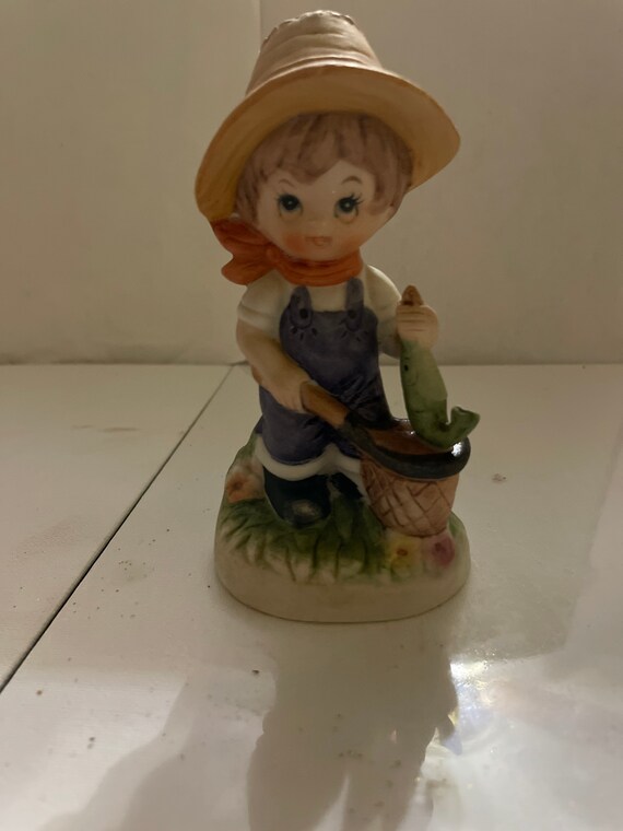 Vintage Little Boy Fishing Figurine Etsy