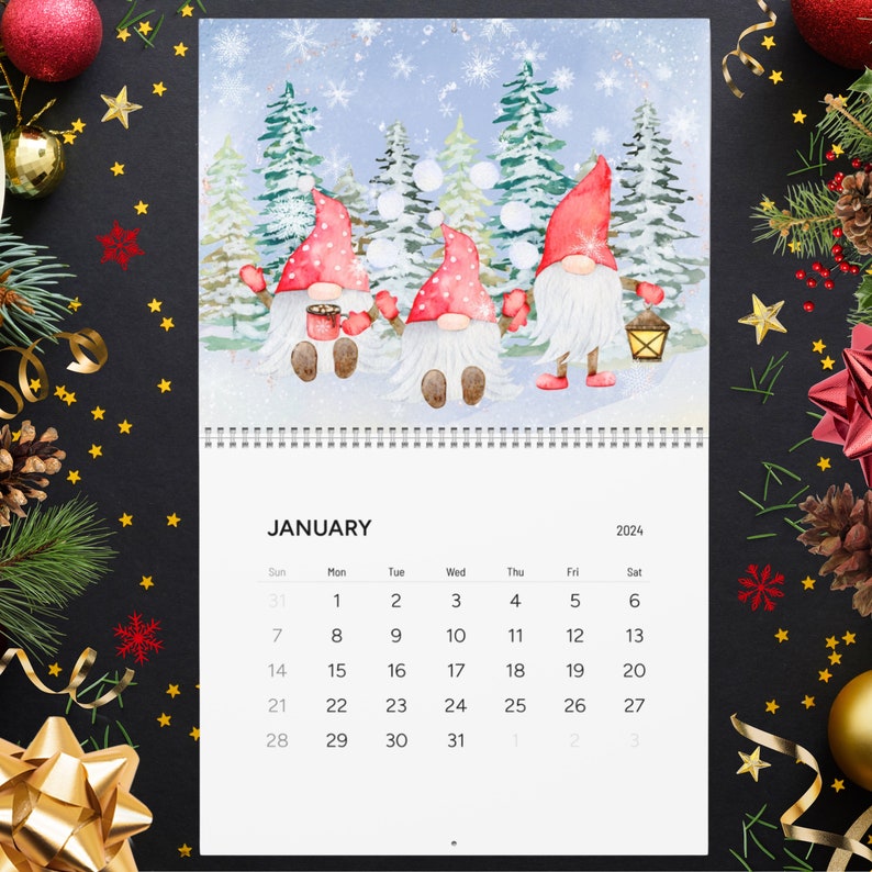 2024 Gnomes Wall Calendar, Hanging Calendar, Gnome Calendar, Stocking