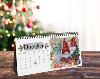 Gnome Desk Calendar 2024, standing desk calendar, 2024 Gnome Calendar, stocking stuffer, secret Santa gift, Christmas gift, mother gift