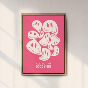 Impresión All Out Of Good Vibes, arte de pared de los años 90, emoticono, póster de Acid House, Good Vibes, póster de arte de pared