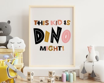 Children Dinosaur Bedroom Print, Colourful Nursery Print, Kids Dinosaur Wall Art, Unframed Kids Bedroom Decor