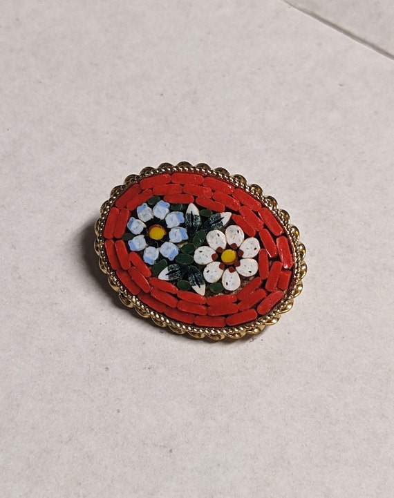 Beautiful vintage red floral micro-mosaic floral b