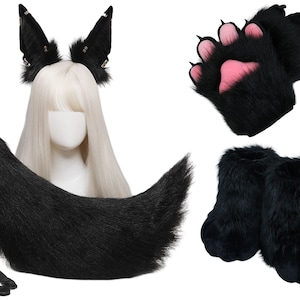 Black Wolf Cosplay Furrysuit Costum Set Include Handpaws, Shoes, Ears And Tail