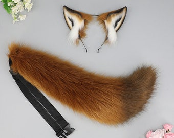 2PCS Dog Wolf Ears And Tail Set, Fox Furrysuit Tail And Ears Set, Cosplay Tail And Ears Set