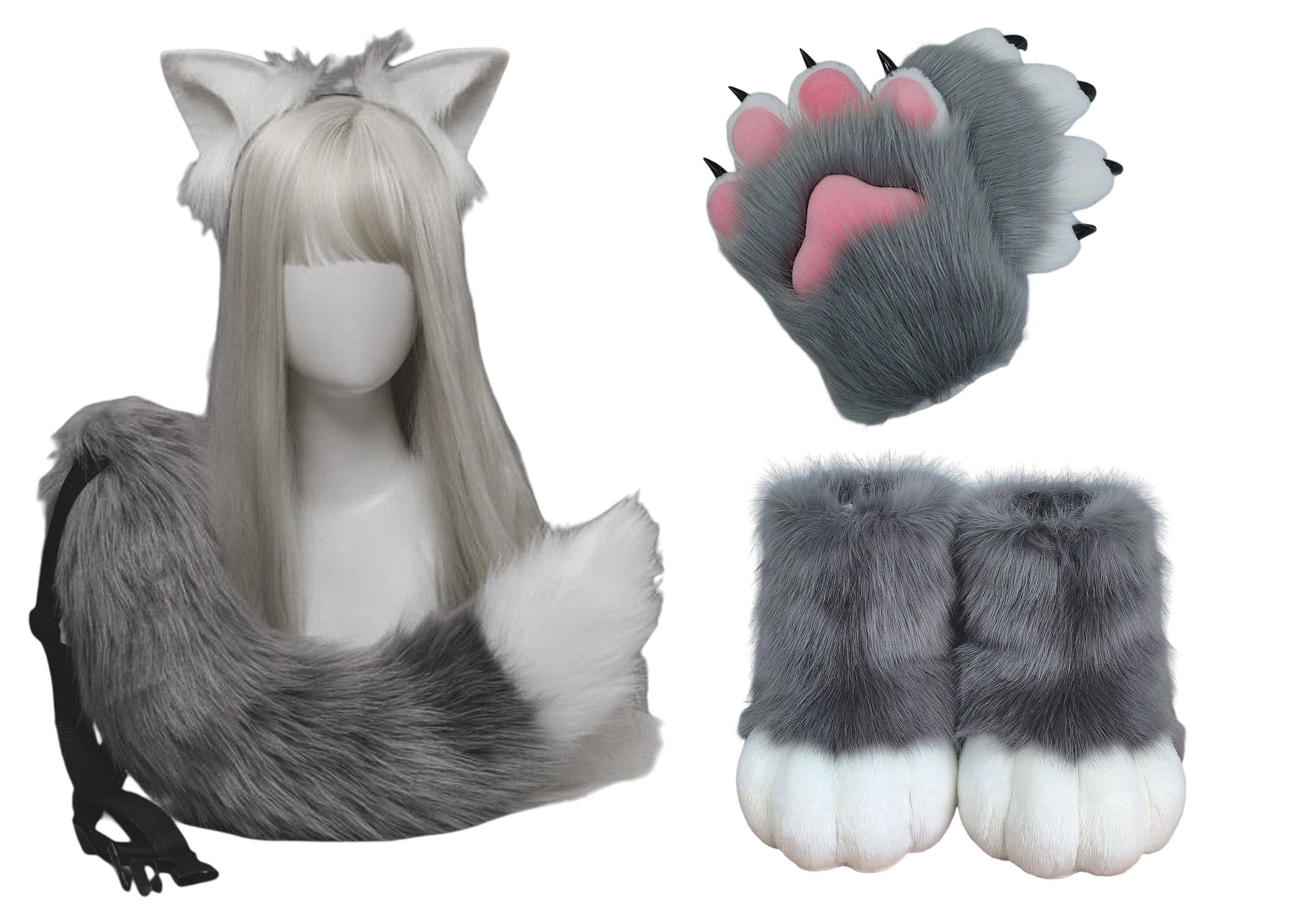 Grey Cosplay Cat Furry Fursuit Set Include Handpaws Feet Etsy Canada