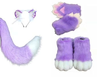 Kids And Adults Purple Cat Furrysuit Include Ears And Tail, Paws And Boots