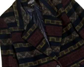 Braetan Women's L Jacket Vintage Southwest Aztec Wool Blend Lined Blazer Western