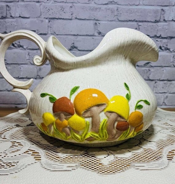 Vintage Arnel's Mushroom Pitcher – 1970s Ceramic Stoneware Jug