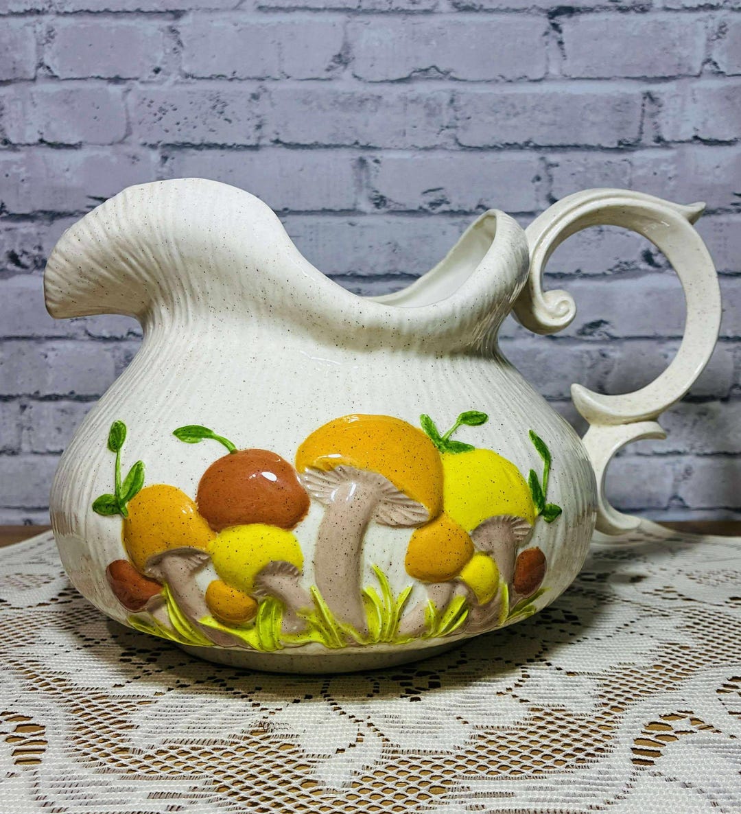 Vintage Arnel's Mushroom Pitcher – 1970s Ceramic Stoneware Jug