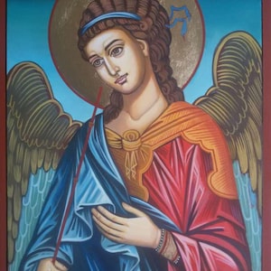 Hand-Painted Icon of Archangel Gabriel | Orthodox Religious Art | Christian Wall Decor | Byzantine Angel Icon | Spiritual Gift